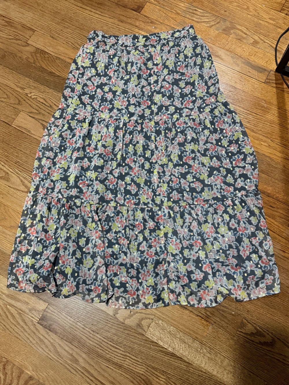 LOFT Floral Tiered Skirt with Multi-Color Accents